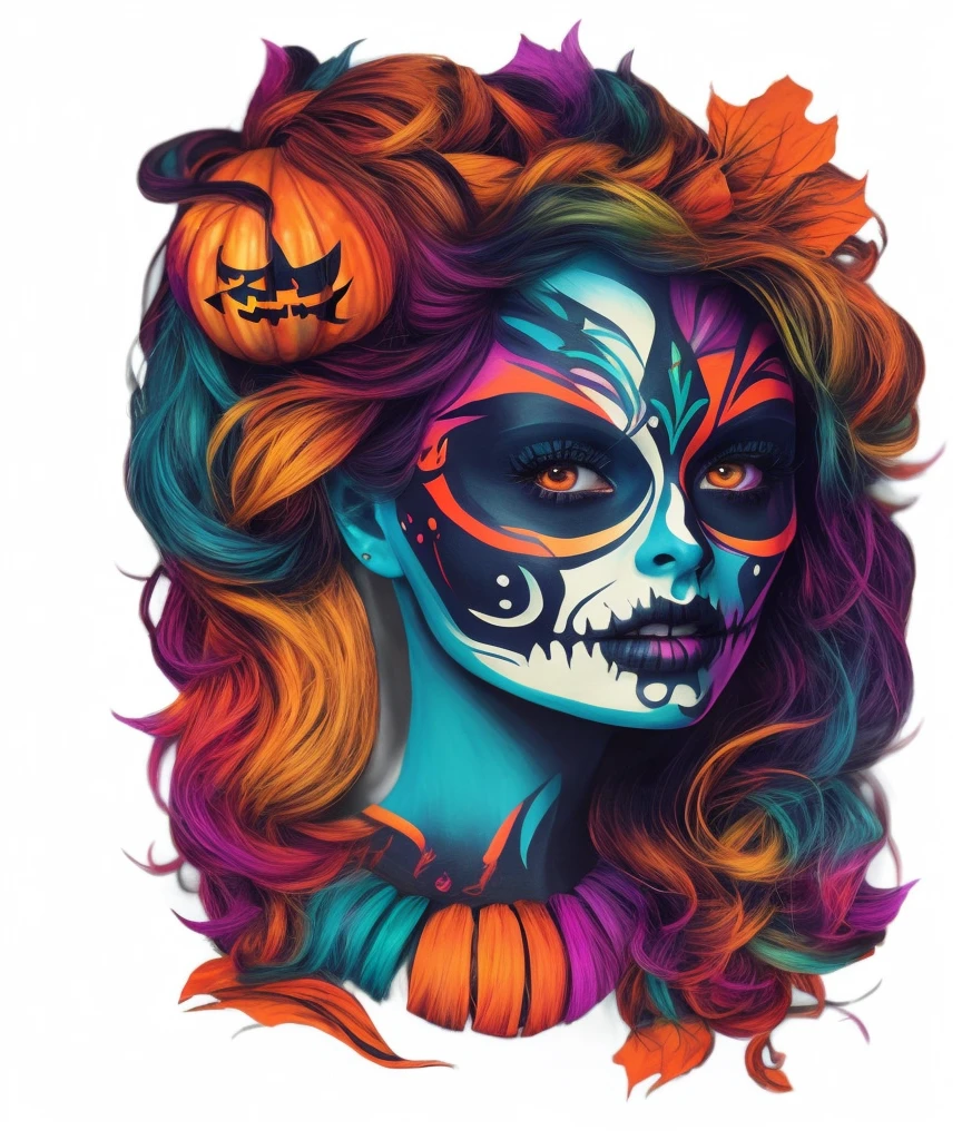 a close up of a woman with a face painted like a skeleton, just a joke, halloween art style, arte colorida assustadora em 16K, day of the dead. 16K, scary detailed art in color, Arte digital altamente detalhada em 16K, beautiful digital art, beautiful digital art, anime skull portrait woman, Arte digital detalhada em 16K, colorful and dark