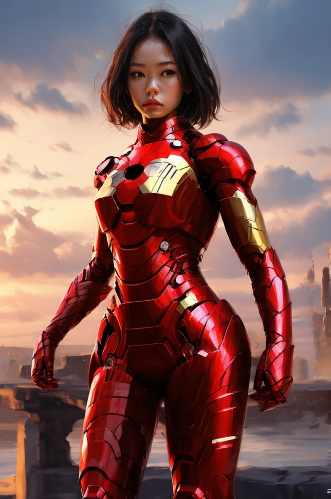 Iron Man Design、Simple design、18-year-old、Asian、Black short hair、woman、womanのシルエット、Large Breasts、