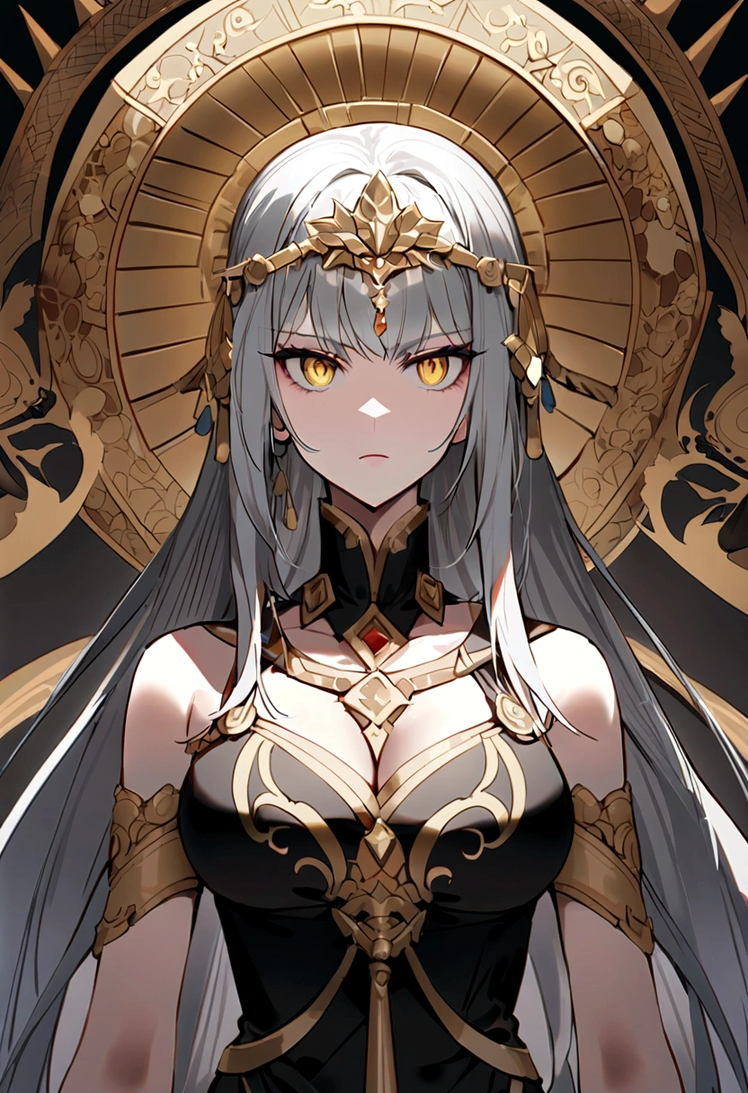 (Huang Li、high quality、Extremely detailed),Constellation - Libra goddess,Huge scales,Woman holding a scale,Similar to Latin goodness,brave,capricious,Productivity,The face of enterprising and humanitarianism,Gray hair,Ancient Greek costumes、Wrap Dress,The background is the palace,Golden Eyes(Eyes Details),Powerful appearance