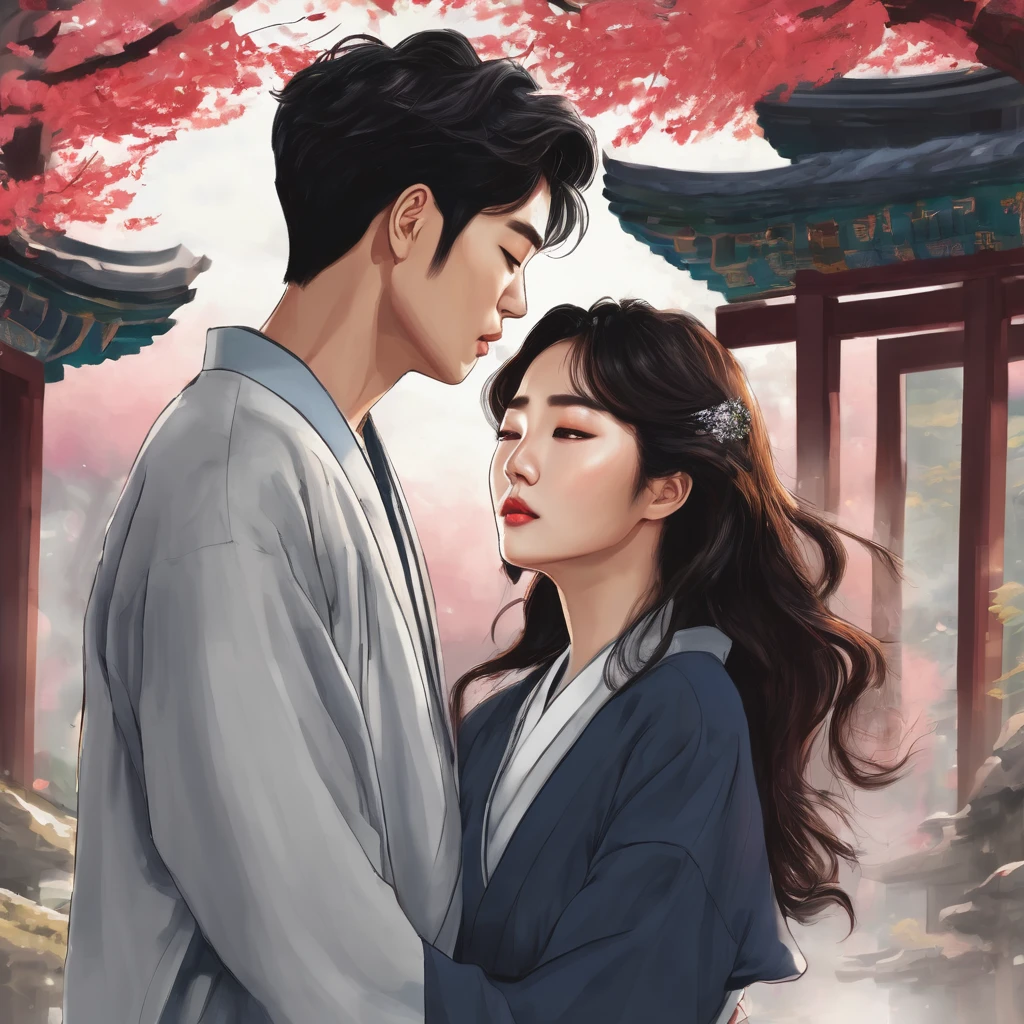 draw a cover with the title &quot;Falling in Love with Your Soul&quot; for my drama in the style of modern Korea it is a romance drama