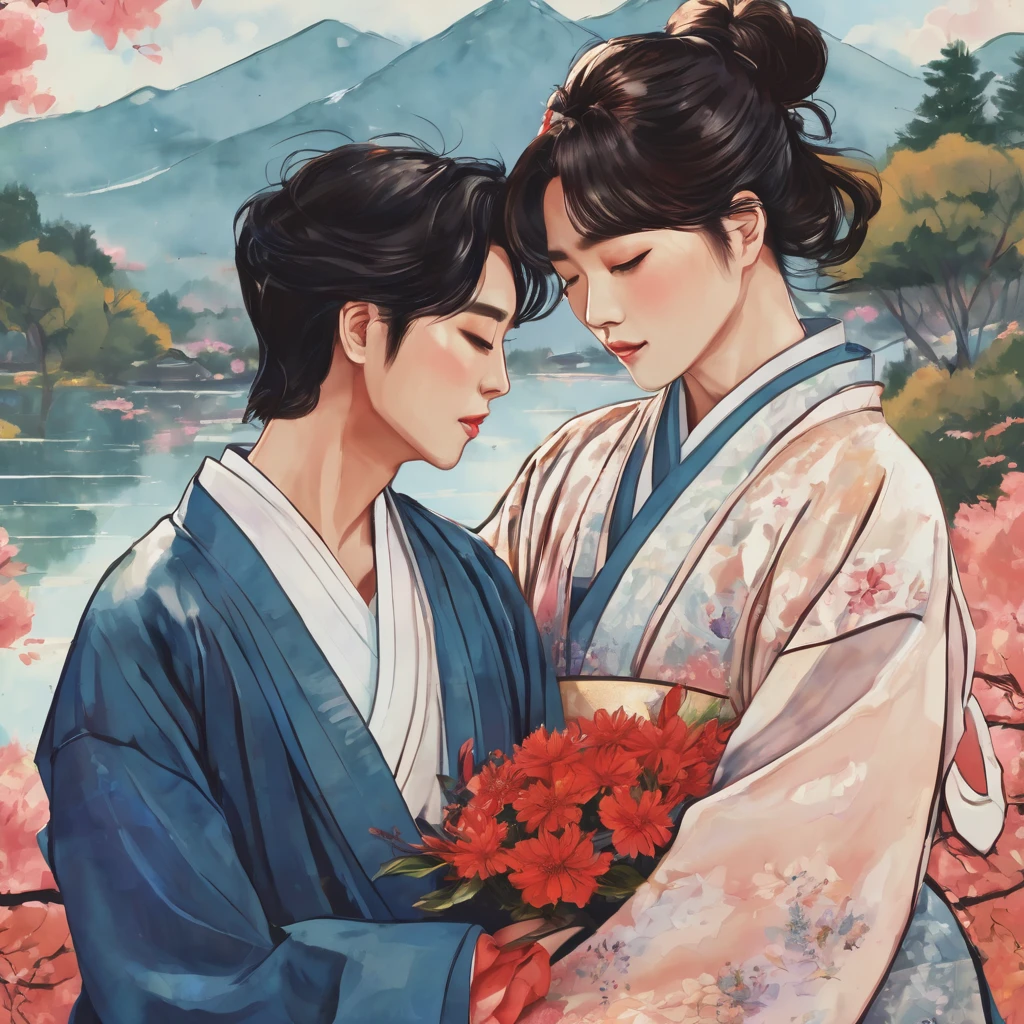 draw a cover with the title "Falling in Love with Your Soul" for my drama in the style of modern Korea it is a romance drama
