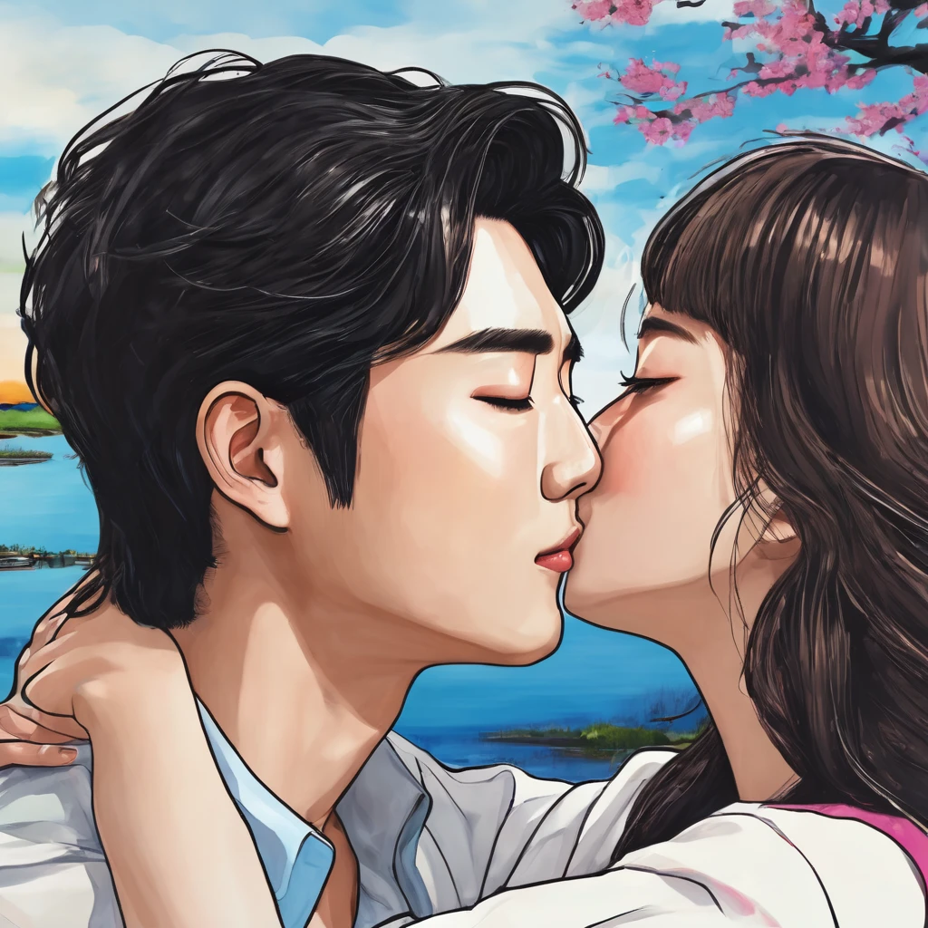 draw a cover with the title "Falling in Love with Your Soul" for my drama in the style of modern Korea it is a romance drama