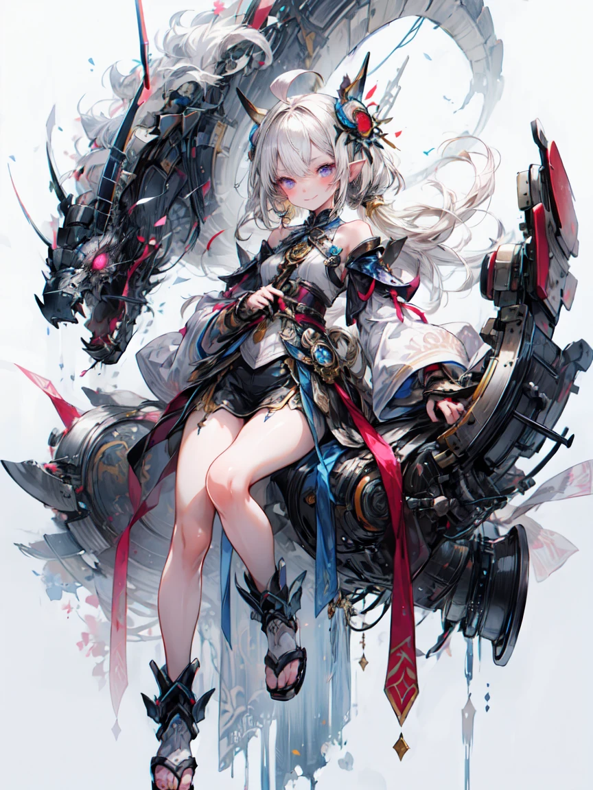 (masterpiece, Highest quality, Highest quality, beautifully、beautiful:1.2), (One Girl:1.3), original, High resolution, small, Very detailed, Detailed Background, Cinema Lighting, shape, alone, , Active Pause, (Japan Themes:1), Divinity, Light, hair ornaments, Warrior, Warrior armor, whole body,  Android Seam, Wooden body, Shingard, break、（Dark Elf), (1 Girl), alone, 優しいsmile、Perfect Face, Get used to it, Ahoge, ((Long Hair:1.2)), [[Messy Hair]], Shiny blonde white hair, Purple eyes, Variegated eyes, Colorful Hair, Shining Eyes, (eyelash, eye shadow, pink eye shadow), bright, smile, Design Art：haruhiko mikimoto, by Kawashi, By Yoshitaka Amano, （Dark brown skin）