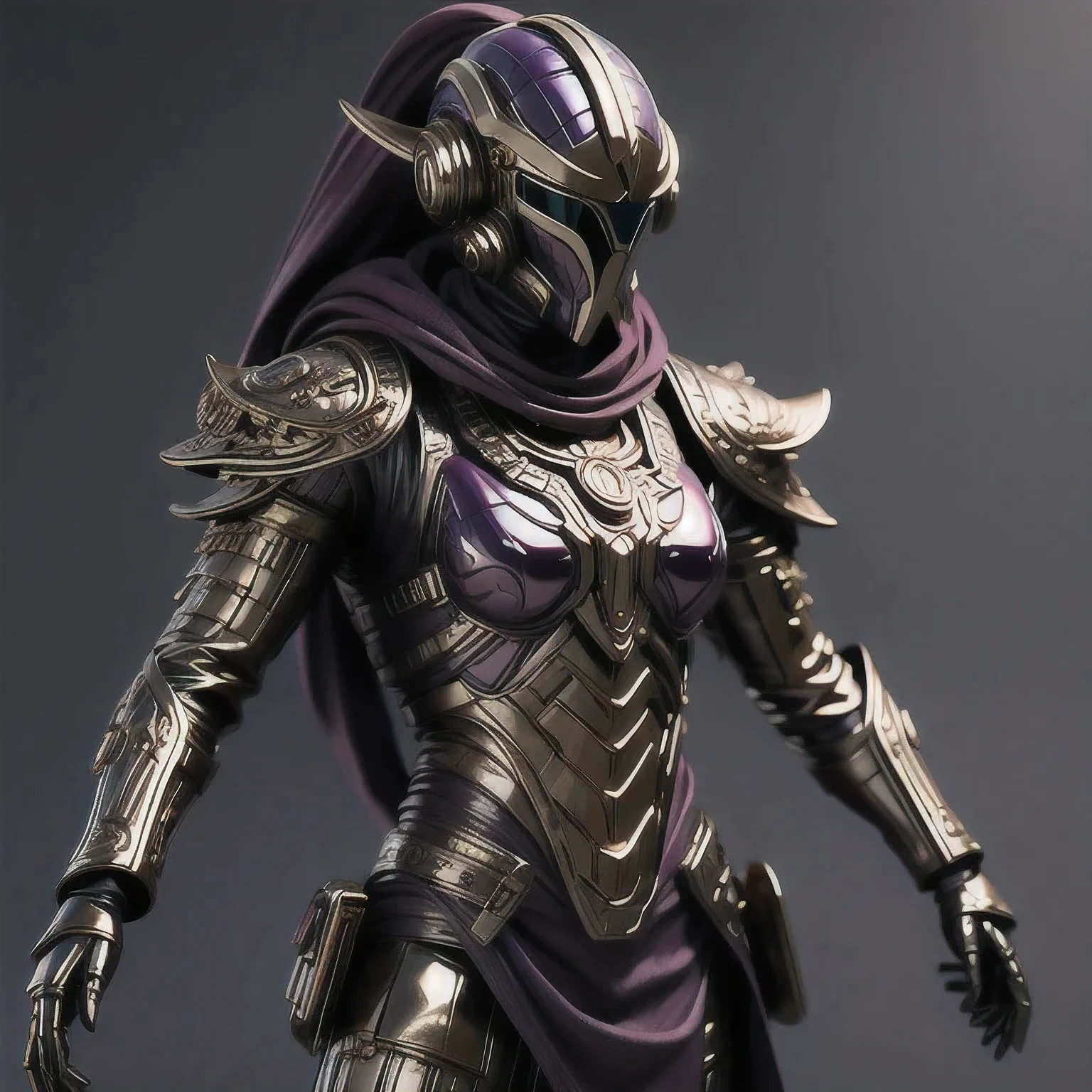 Close up of purple and gold toys, Super detailed fantasy characters, Science Fiction Characters render, detailed humanoid, Star Pathfinder Characters, Science Fiction Characters, Science Fiction Characters, humanoid character, very detailed character, Color Rendering, 3D Rendering Character Art 8K, Alien Armor, safi'jiiva armor, Marmoset Rendering