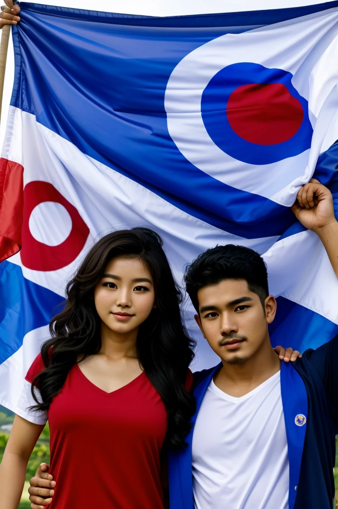 Korean Pretty and her Nicaraguan boyfriend curly with the flags of Nicaragua and South Korea