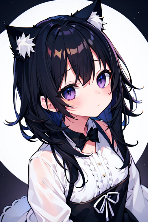 Embarrassed face,One girl,前hair,Tilt your head,From above,whole body,black_hair,Cat ear(white),Cat's Tail(white),Frilled Chalk,Long skirt_dress,(Small Tits),pink_eye,My Room,Heart Background ,Eating a donut