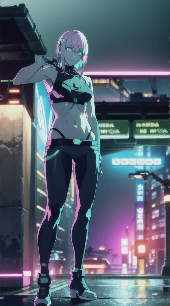(masterpiece, detailed, high resolution:1.4), retrowave moon, train, open wet road, transformer, cyberpunk, cyberpunk 2077, cyberpunk night city neon background, sea, beach, palm trees, green-blue glitch effect, violet-pink neon glow, fluorescent yellow, light green, purple, mint