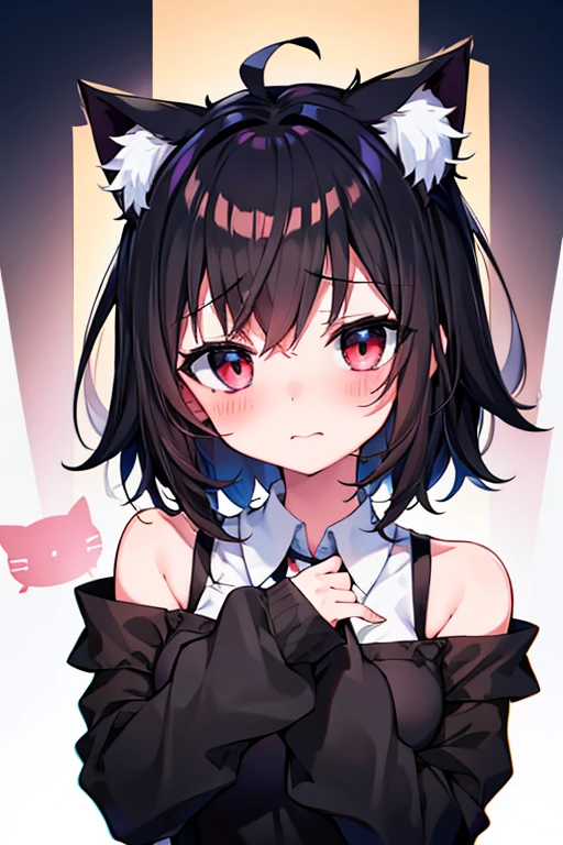 Embarrassed face,blush,One girl,前hair,whole body,black_hair,Cat ear(white),Cat's Tail(white),Frilled Chalk,Long skirt_dress,(Small Tits),pink_eye,My Room,Heart Background ,donut,cookie,Macaroons,cake,sweet