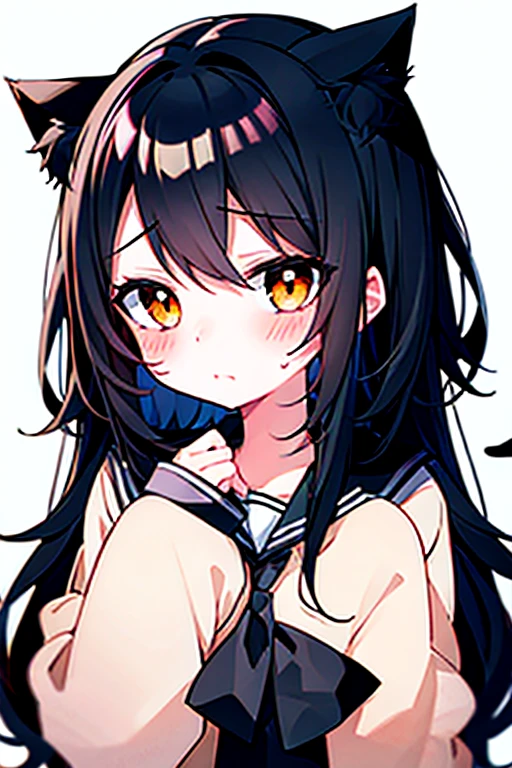Embarrassed face,blush,One girl,前hair,whole body,black_hair,Cat ear(white),Cat's Tail(white),Frilled Chalk,Long skirt_dress,(Small Tits),pink_eye,My Room,Heart Background ,donut,cookie,Macaroons,cake,sweet