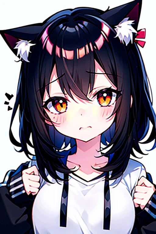 Embarrassed face,blush,One girl,前hair,whole body,black_hair,Cat ear(white),Cat's Tail(white),Frilled Chalk,Long skirt_dress,(Small Tits),pink_eye,My Room,Heart Background ,donut,cookie,Macaroons,cake,sweet