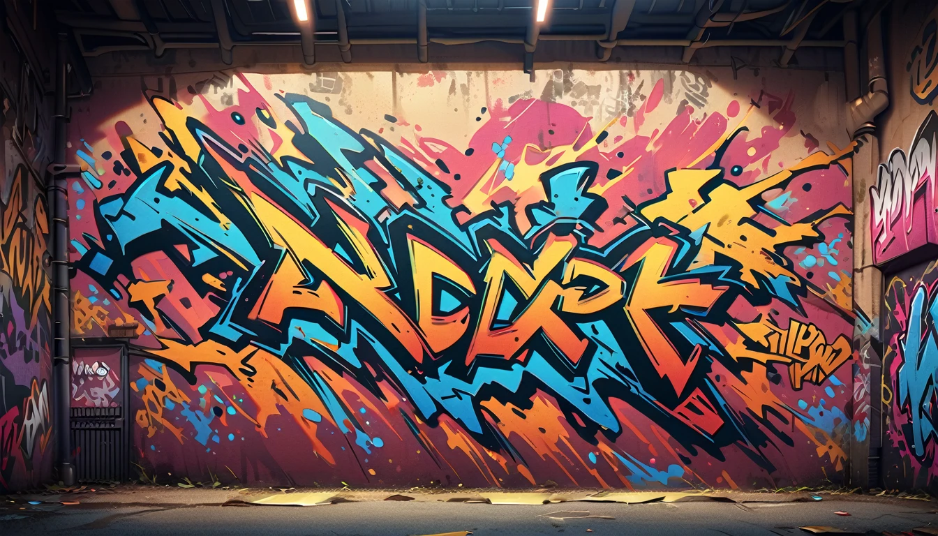 HD 8K outdoor, White clouds in the night, graffiti famous spray art wall panoramic, no people,