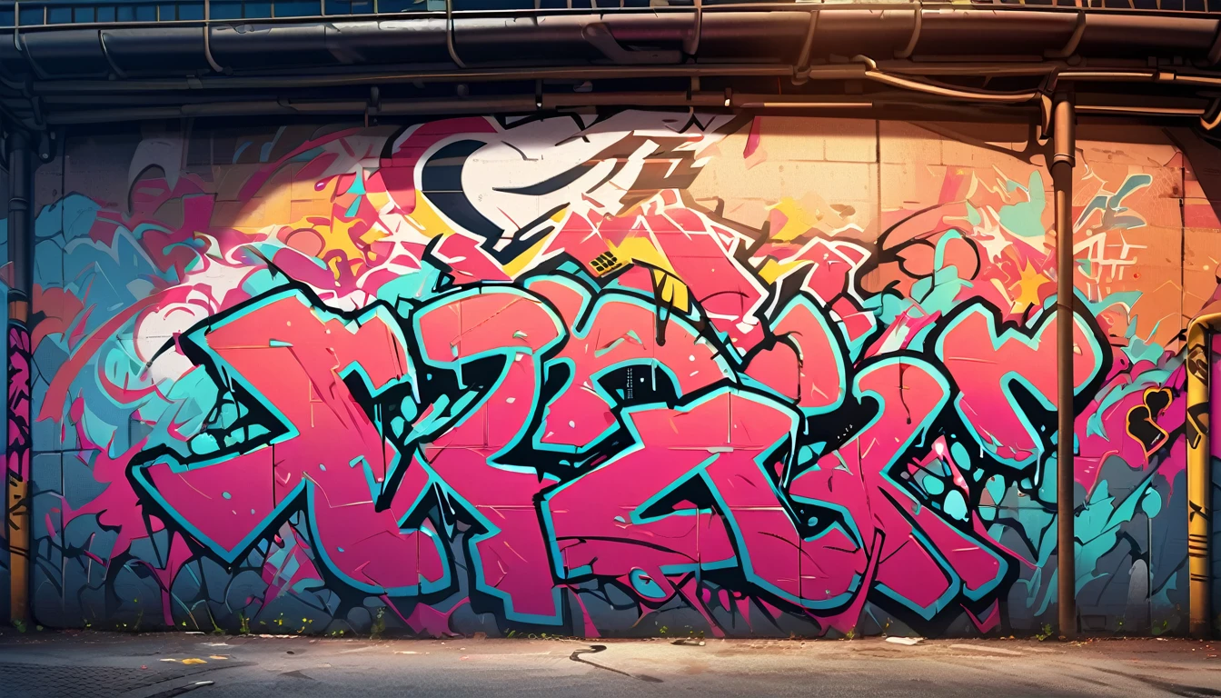 HD 8K outdoor, White clouds in the night, graffiti famous spray art wall panoramic, no people,