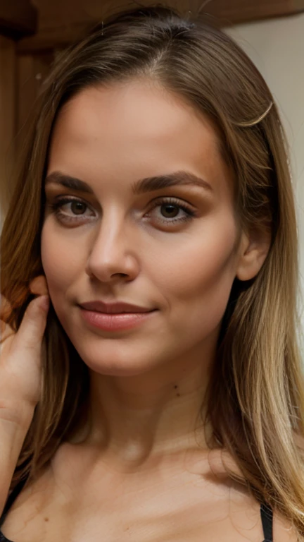 masterpiece, ultra realistic, proto profesional. Create an ultra-realistic image, in the highest resolution possible, of a beautiful 20-year-old girl with blonde hair. The image must have extremely sharp skin details, making it look like a real photograph. The eyes should be perfect, with a natural shine; eyelashes detailed and well-defined; eyebrows symmetrical and well-shaped; lips perfectly shaped and of a natural tone; and a nose proportional and without imperfections. The facial features should be well-marked and defined.
