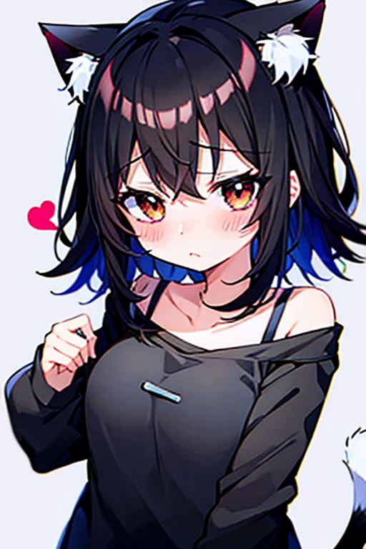Embarrassed face,blush one girl,前hair,black_hair,Cat ear,Cat's Tail(white),Frilled Chalk,Long skirt_dress,(Small Tits),pink_eye,My Room,Heart Background ,Eating donuts,cookie,Macaroons,cake,sweet