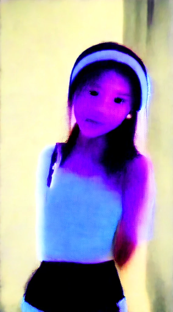 ((best quality, 8K, Masterpiece: 1.3)), (flower hat: 1.3), Point of interest: 1.2, perfect body beauty: 1.4, bottom: 1.2, (Layered haircut: 1.2)), (dark road: 1.3), Highly detailed facial and skin textures, full body, delicate eyes, Double eyelids, Whiter skin, long hair, (round face: 1.5), (Loose crop top, shorts: 1.6)