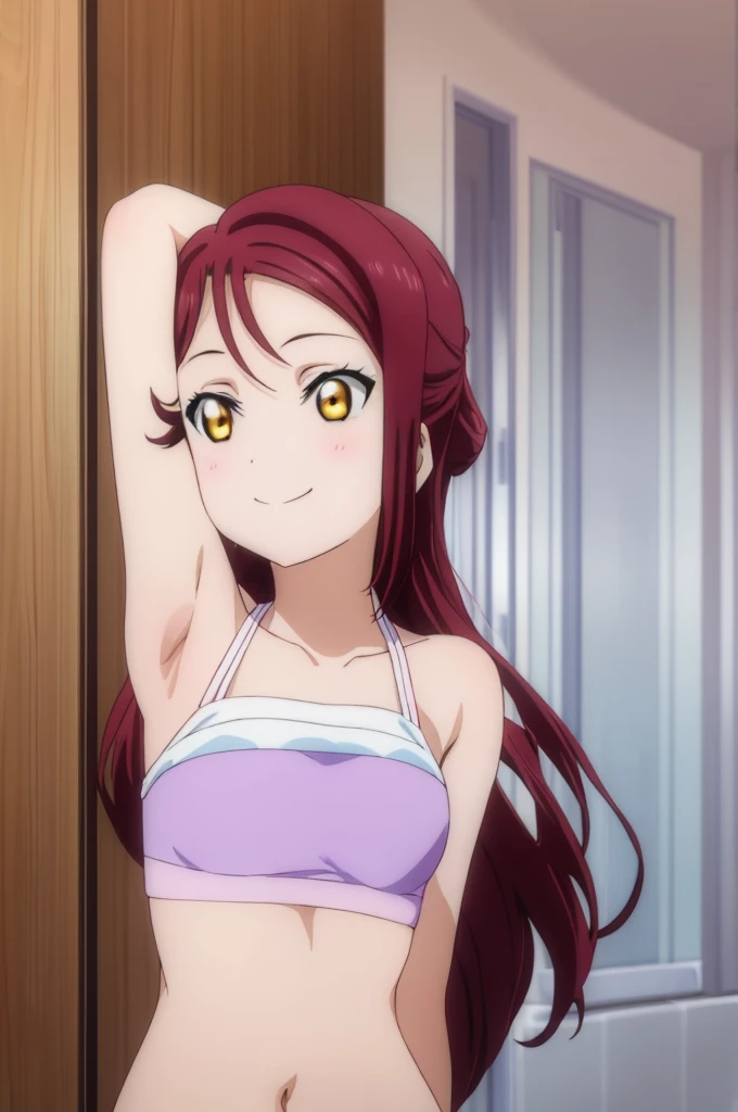 (((pixel-perfect, detail-perfect))), solo, 1girl, riko sakurauchi, smile, sauna, bikini, armpit, medium filesize, ultra High Qality