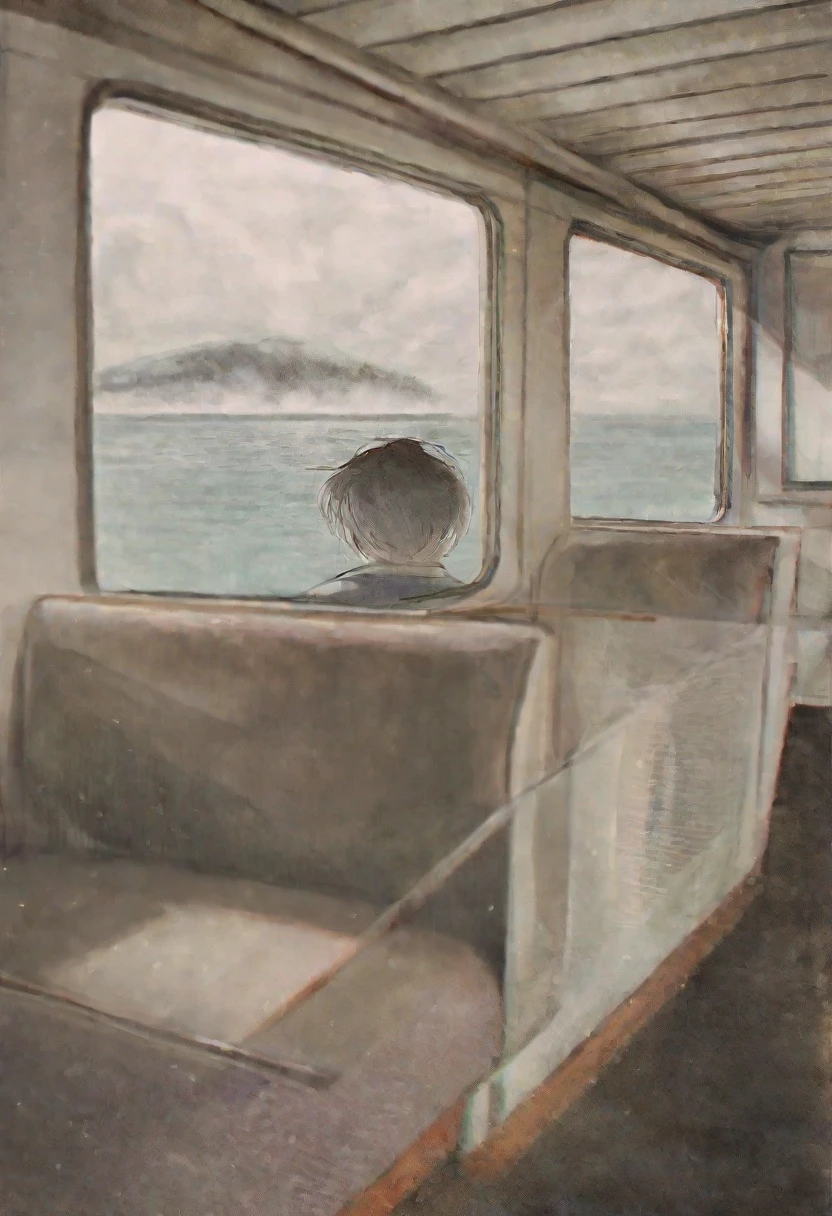 by rsef, there is a woman sitting on a train looking out the window, man looks out of a train window, looking out, looking out a window, looking outside, portrait featured on unsplash, looking out window, man sitting facing away, on a boat on a lake, looking out the window, inspired by Louis Stettner, on a boat, unsplash contest winning photo