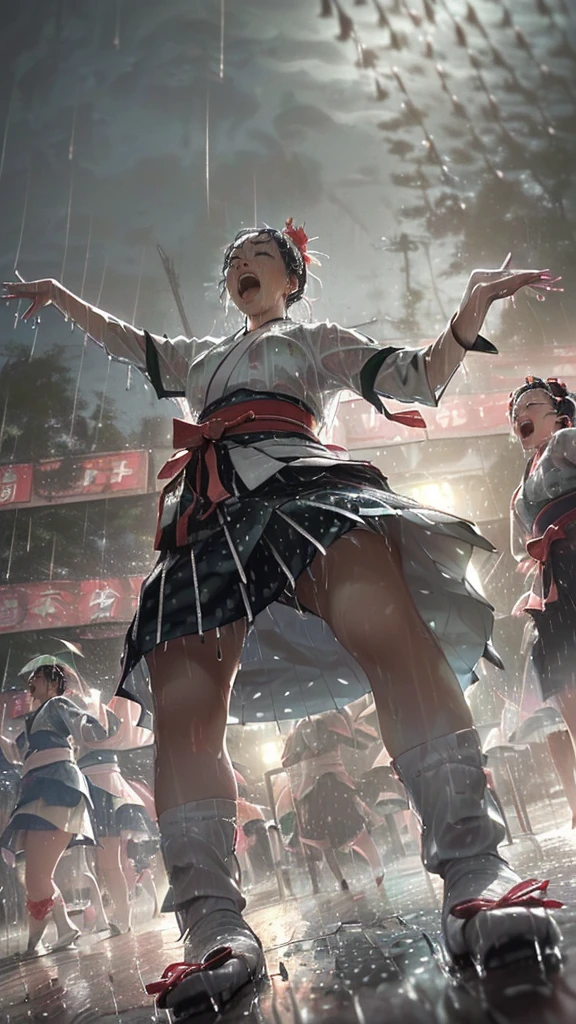 (from below:1.8), (((Emphasizing rain streaks:1.8))), (((super stormy,大型台風級of豪雨,like a rain of super typhoon:1.2)))of(((Singing and dancing wildly in the,A large crowd enjoying the Awa Odori dance:1.5))), (((people, people, people, peoplepeople))), 