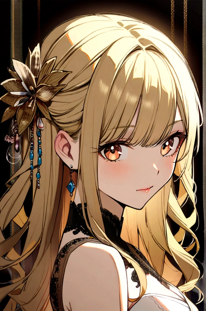 ((1girl)), blond hair, brown eyes, ,