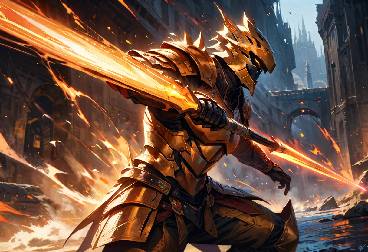 a fantasy warrior with a tiger helmet, full dynamic armor, magic elemental, highly detailed, digital painting, cinematic lighting, dramatic pose, ultra-realistic, volumetric lighting, photorealistic, 8k, HDR, intricate details, masterpiece, long javelin, dynamic pose