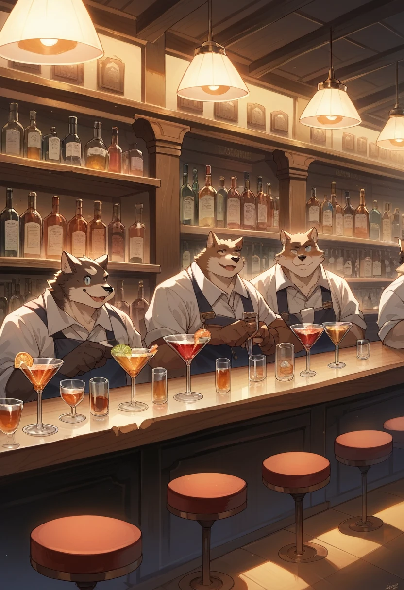 top quality, best quality, High-quality illustrations, masterpiece, super high resolution, detailed background, bartender, bar, cocktail, 6+boys, 6+girls, absurdres(highly detailed beautiful face and eyes)perfect anatomy, expression, good lighting, cinematic shadow(kemono, furry anthro)assorted poses, dynamic angle,