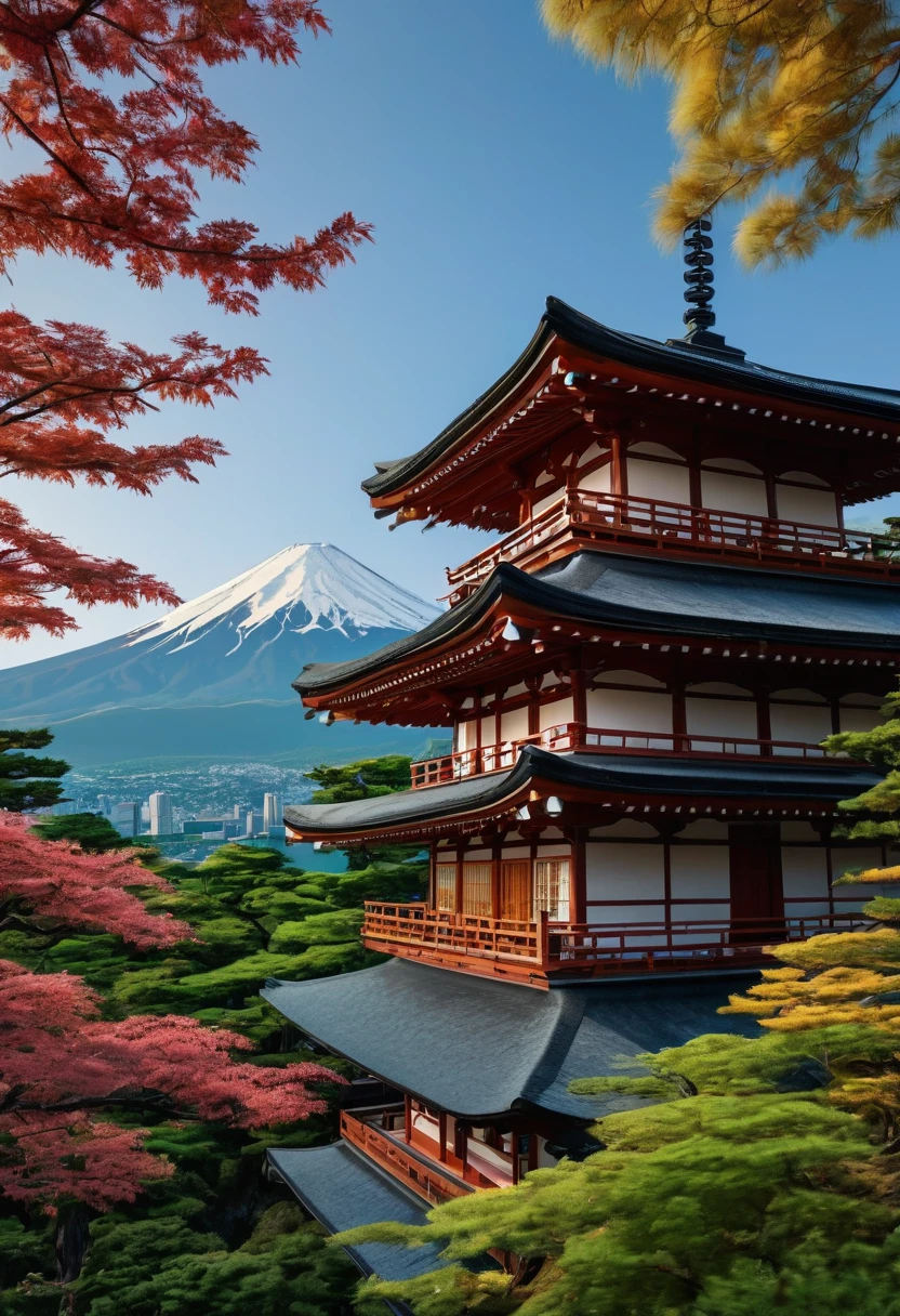 a close up of a building with a mountain in the background, japanese house, japanese architecture, ancient japanese architecture, dojo on a mountain, japan nature, lush japanese landscape, japanese landscape, mount fuji, japanese temples, japan mountains, traditional japanese colors, japanese temple, mt. fuji, japanese inspiration, japanese art style, japan travel aesthetic, japan at night, traditional japanese