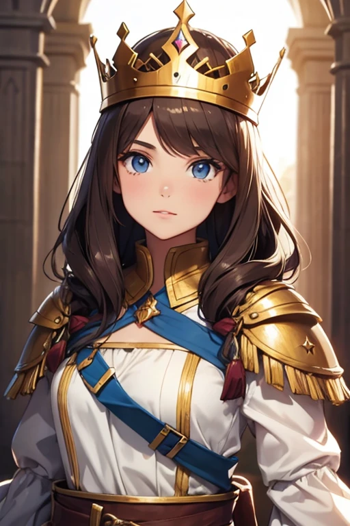 brunette princess soldier with crown on helmet