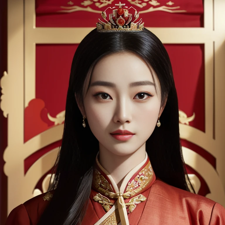 Arafed portrait of a woman in a red uniform, queen of the sea Mu Yanling, Empress of China, Order of Akira, Chinese princess, portrait of the empire, Empress Kazakh, traditional chinese, The girl who played the role of Genghis Khan, royal portrait, palace , girl in hanfu, Inspiration from Min Zhen, emperor, in military uniform