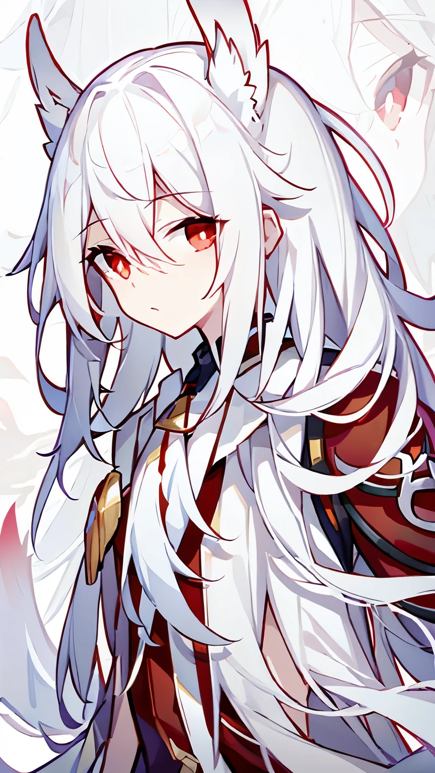 （White hair 1.5），Red pupil，male，Long hair，Red clothes