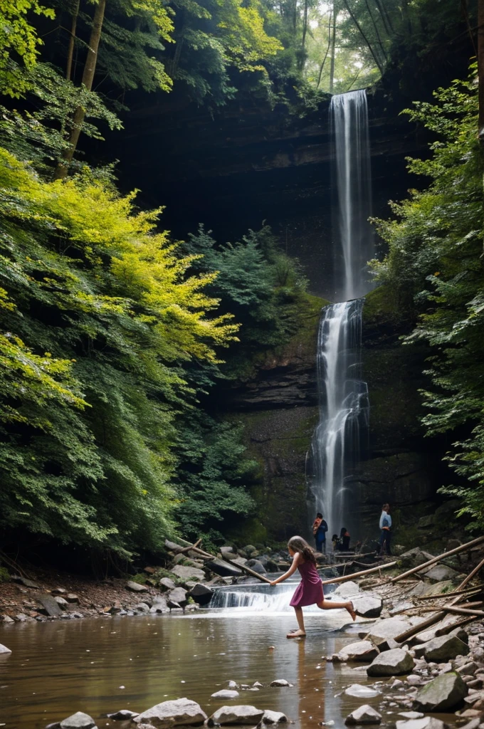 Girl falls and her are visible.