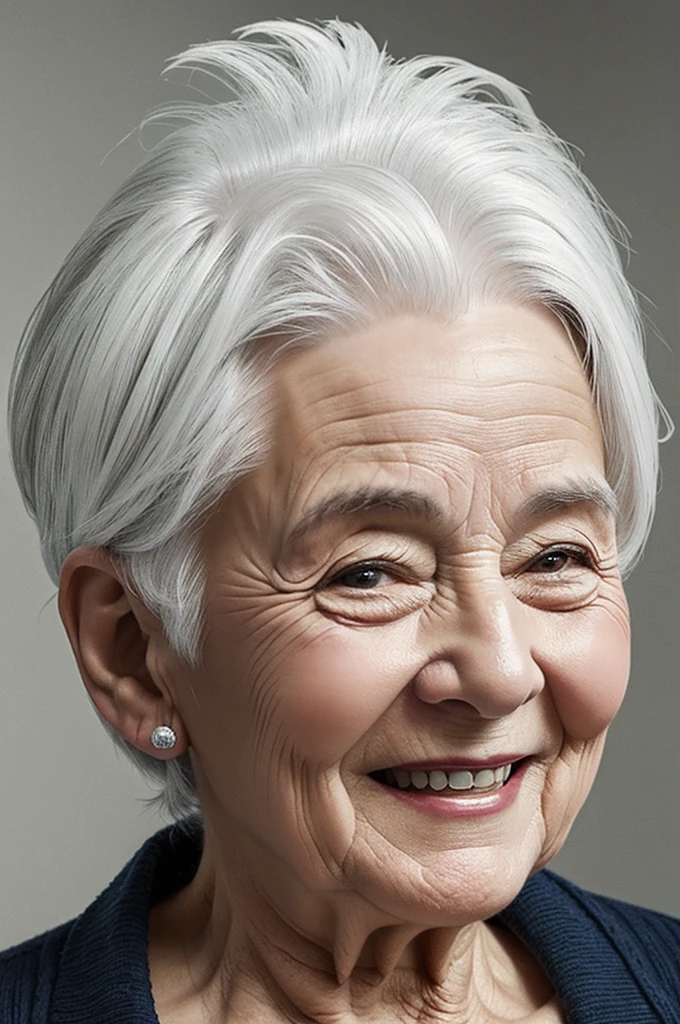 Happy old lady with white hair up to her cheeks, about 80 years old pixart drawing