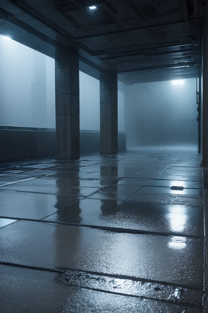 ((best quality)), ((wet asphalt)), (detailed), ((A brutalist construction)) ((with a fog)) ((low lighting with a bluish tone)) ((wet floor reflecting light )) ((Vô)) ((night)) ((the night)) ((inside)) ((outside vision))
((ultra realisitic))