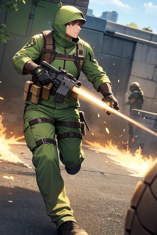 turtle soldier using a turtle shell as a shield to deflect enemy bullets