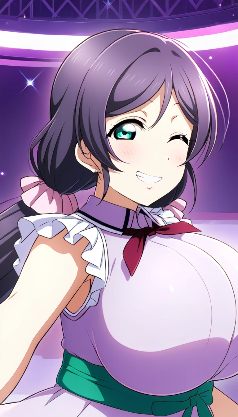 16k,1girl, id_nozomi_tojo, ,(((big breast))), smile,breast focus,thick thighs,