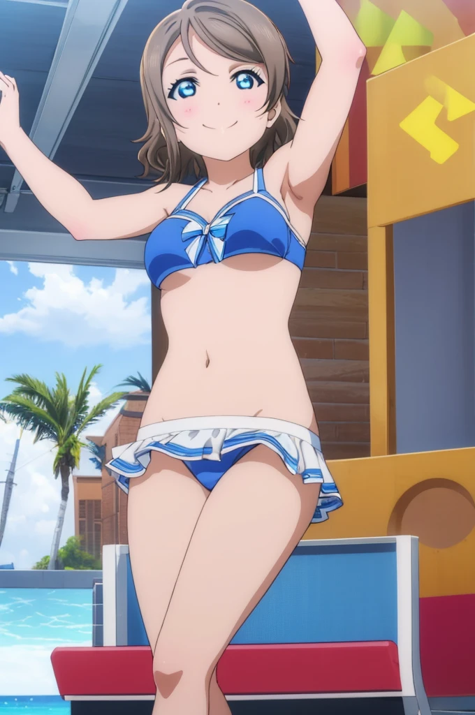 (((pixel-perfect, detail-perfect))), solo, 1girl, you watanabe, eyes azzur, smile, bikini, summer beach, armpit, big filesize, ultra High Qality