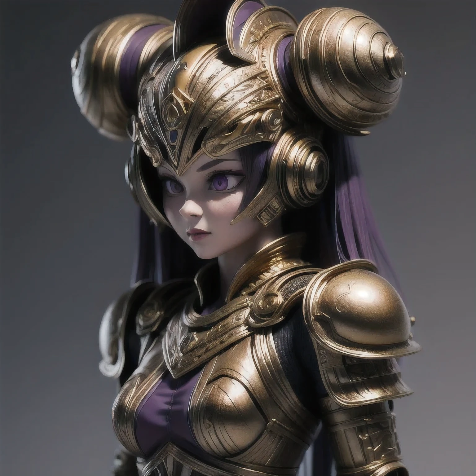Close up of purple and gold toys, Super detailed fantasy characters, Science Fiction Characters render, detailed humanoid, Star Pathfinder Characters, Science Fiction Characters, Science Fiction Characters, humanoid character, very detailed character, Color Rendering, 3D Rendering Character Art 8K, Alien Armor, safi'jiiva armor, Marmoset Rendering