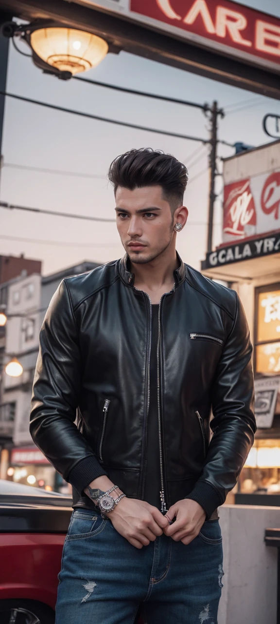 Masterpiece, best quality, ultra-detailed, Realistic Photography, handsome men, rockabilly style fashion