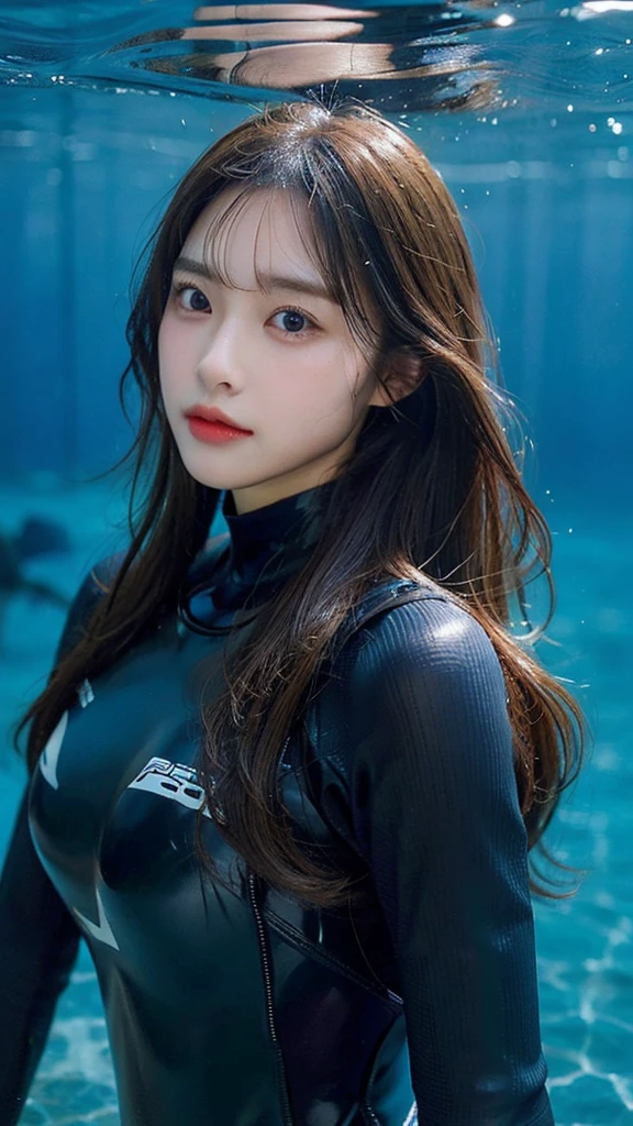 big breasts, Beautiful face, Wetsuit, aqualung, Perfect body, long hair.