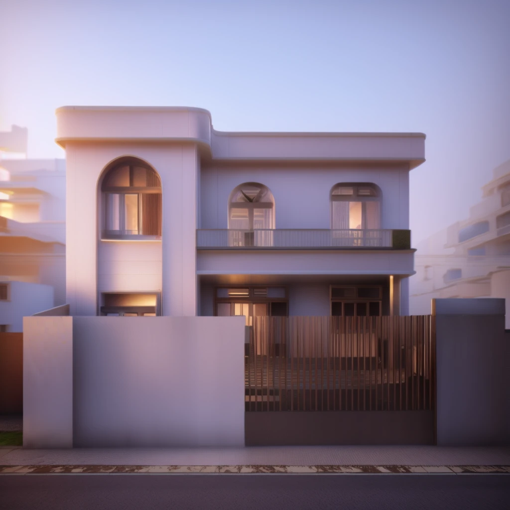 a rendering of a two story house with a gate and a fence, complete house, frontview, architectural concept, 3d rendering, 3 d rendering, exterior design, highly detailed architecture, front perspective, house on background, residential design, with 3 d render, with 3d render, architectural design, front elevation view, realistic building, front-view