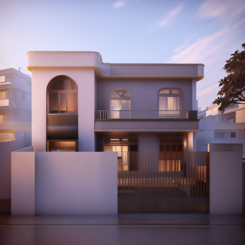 a rendering of a two story house with a gate and a fence, complete house, frontview, architectural concept, 3d rendering, 3 d rendering, exterior design, highly detailed architecture, front perspective, house on background, residential design, with 3 d render, with 3d render, architectural design, front elevation view, realistic building, front-view