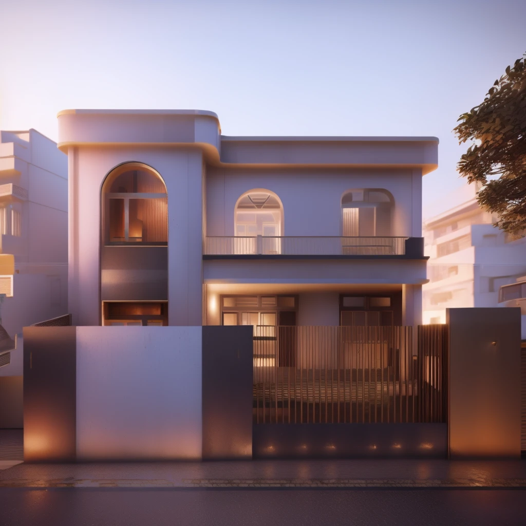 a rendering of a two story house with a gate and a fence, complete house, frontview, architectural concept, 3d rendering, 3 d rendering, exterior design, highly detailed architecture, front perspective, house on background, residential design, with 3 d render, with 3d render, architectural design, front elevation view, realistic building, front-view