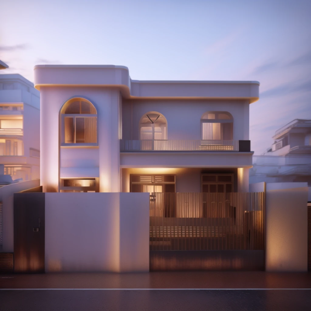 a rendering of a two story house with a gate and a fence, complete house, frontview, architectural concept, 3d rendering, 3 d rendering, exterior design, highly detailed architecture, front perspective, house on background, residential design, with 3 d render, with 3d render, architectural design, front elevation view, realistic building, front-view