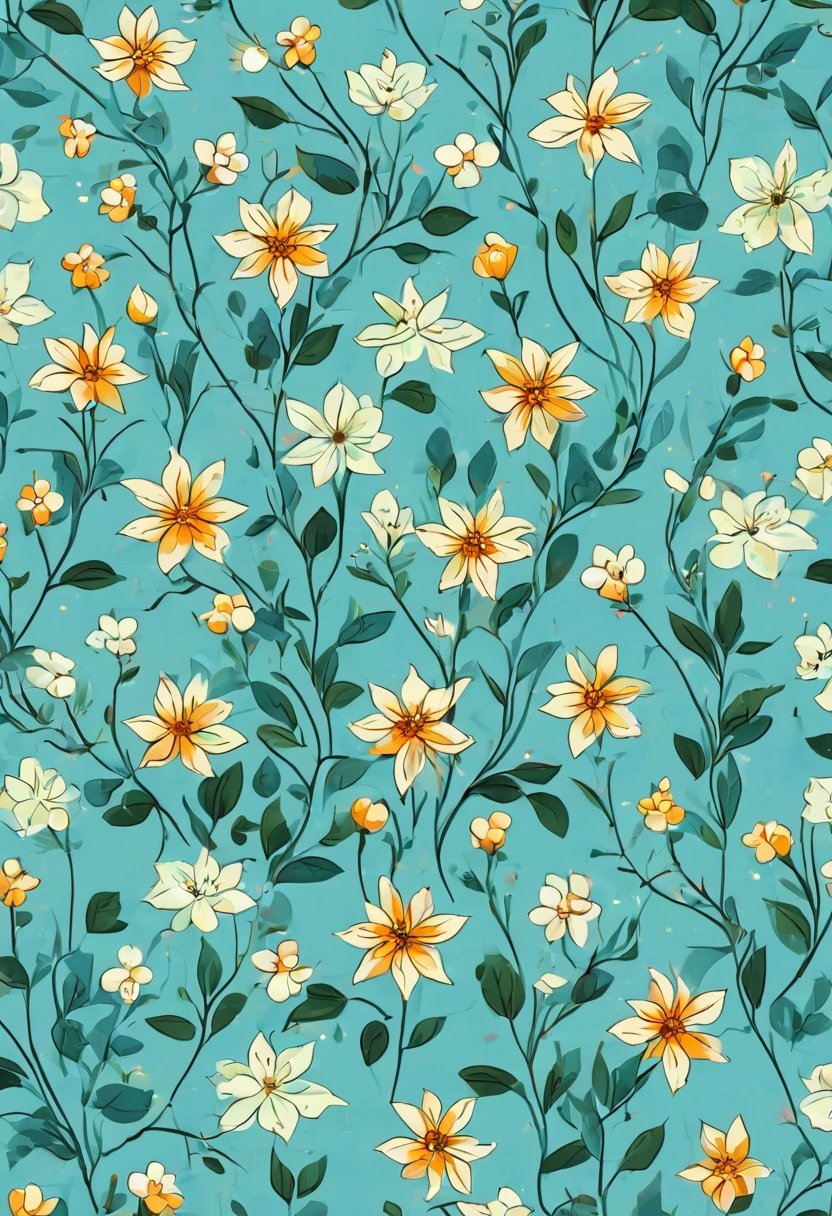 (best quality,4k,8k,highres,masterpiece:1.2),ultra-detailed,(realistic,photorealistic,photo-realistic:1.37),vector style,simple vector art with black outlines, colorful small flowers,spring flowers,retro style,light blue background,patterns,tile
