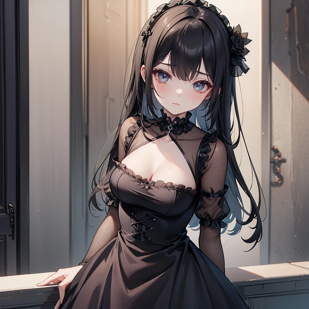 kinky girl, gothic dress,(((fully mesh dress))),tulle dress,