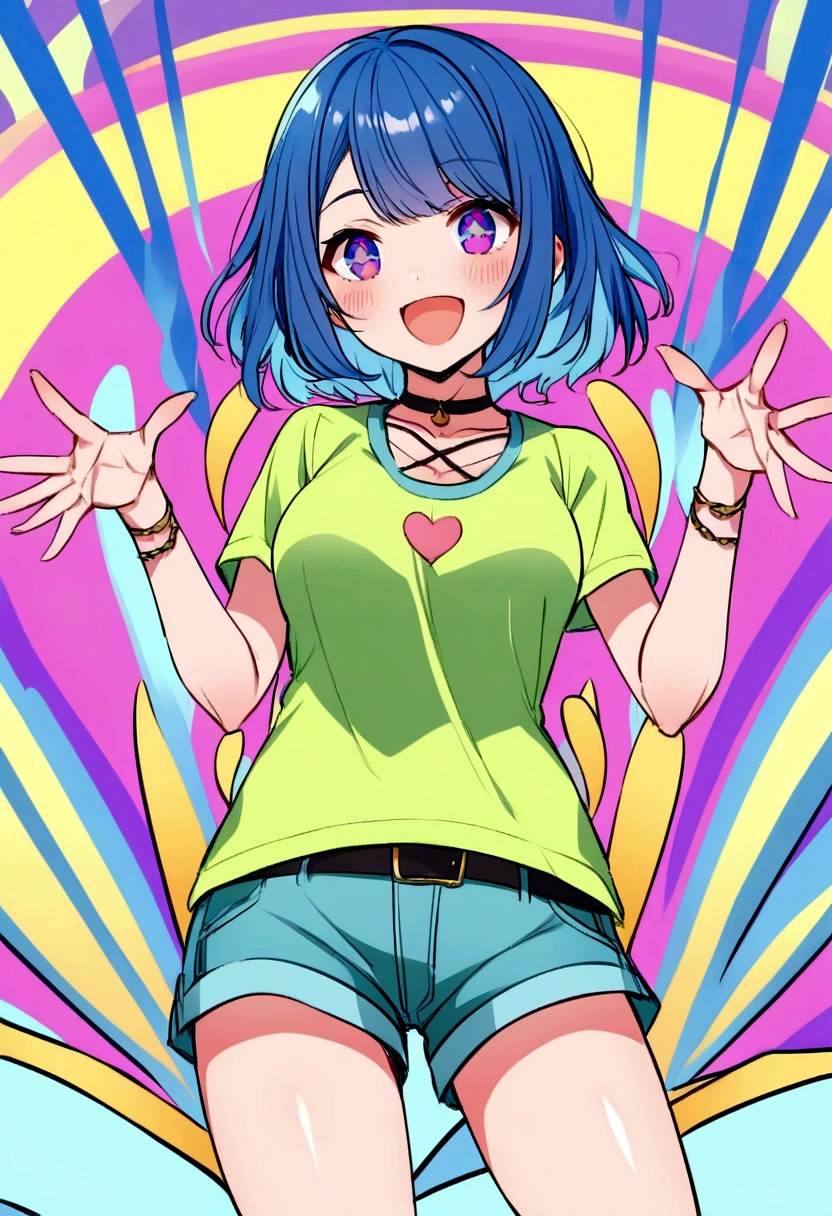 Ayumi
Appearance: Ayumi is an energetic and lively girl with short blue hair and sparkling violet eyes. She usually wears comfortable and trendy clothes, like a colorful t-shirt and shorts.
Personality: Ayumi is the driving force in the team. She is always full of energy and enthusiasm and loves teamwork. She encourages everyone to give their best.
Abilities: She excels in graphic design and digital arts. Ayumi is skilled at creating attractive and interactive user interfaces.