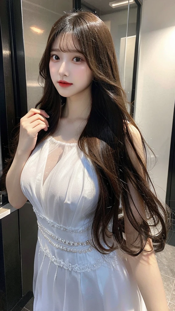 Beautiful body, Beautiful face, big breasts, long hair, a transparent dress