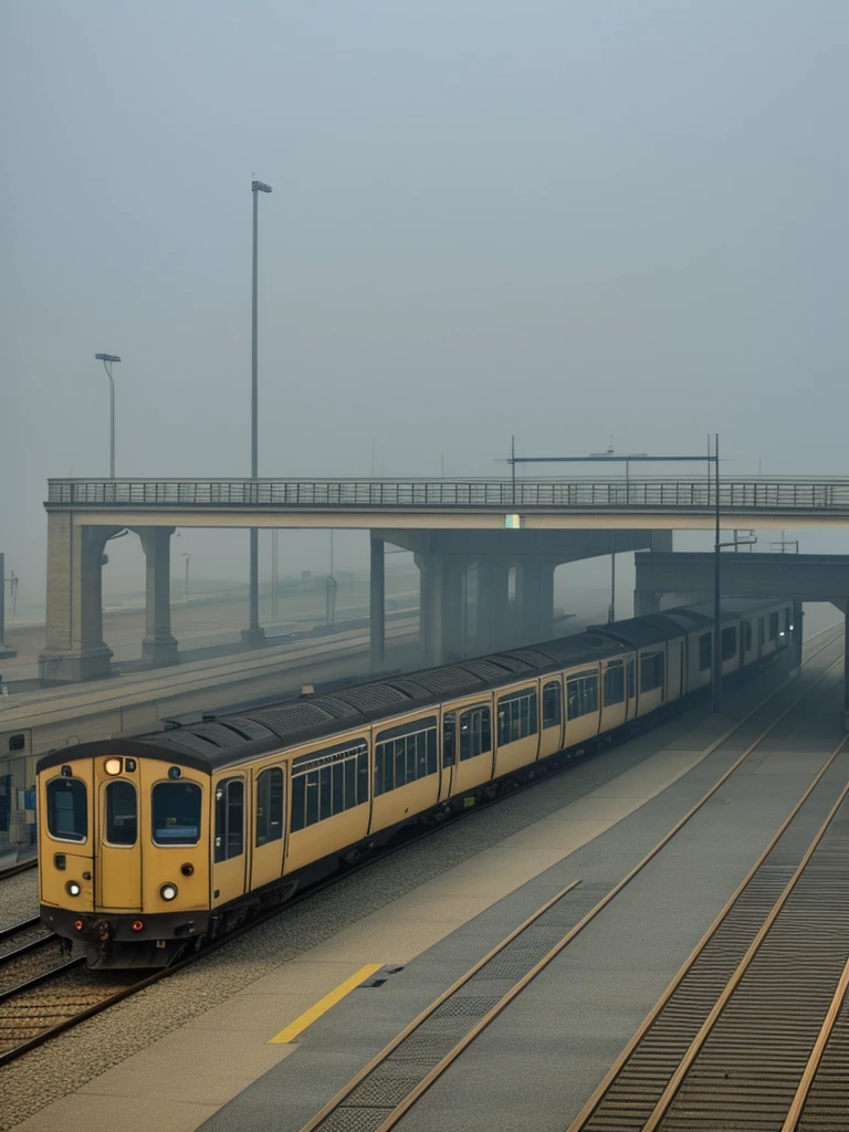 Foggy train station