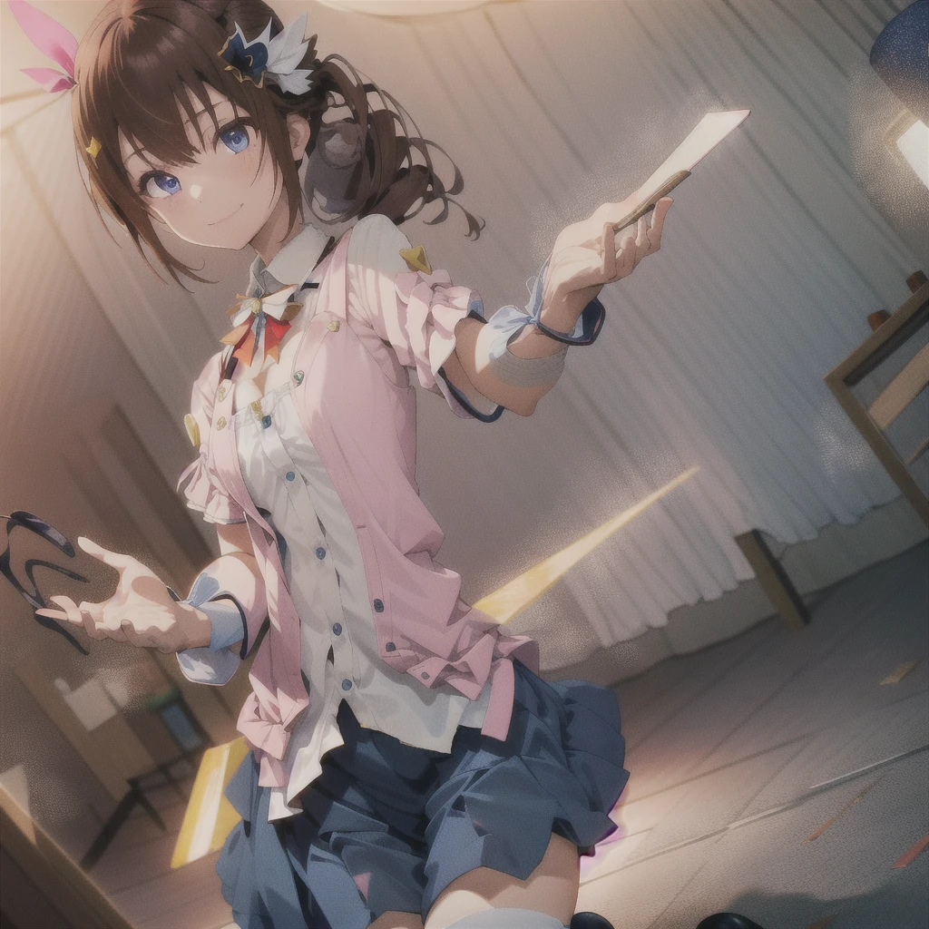 One person***, tokino sora, Brown Hair, Long Hair, blue eyes, White shirt, Cropped shirt, Sleeveless shirt, Blue Vest, Blue Skirt, hair ornaments, Red hair ribbon, Thigh ribbon, Knee socks, Wrist cuff, indoor, room, smile, Open your mouth, Large Breasts, , slender waist, (masterpiece),(Highest quality),(Super detailed),(Best illustrations),(Best Shadow),(Absurd),(Detailed Background),(so beautiful), 16K, 8K, 4K,(Best Shadow), (so beautiful), One person, alone,  , , , fluorescent pink eyes, , , , Oculogyric crisis, low twintails, empty eyes, blank eyes, Perfect figure, , paw pose, Arched back, , , orgasm, afterglow, erotic smile, , , Open your mouth languidly, A sex slave who fawns over her master, , Brainwashing complete, Sexy posture, dynamic pose, , cross-eyed, rolling eyes, , water eyes, tears, , tongue out, Put your chest close, , , saliva trail, , shiny skin, Illegal drugs, , urge, , torogao, ahegao, BREAK, , Dramatic lighting, , , night, , , Torrent of Light, mysterious, spoken heart,