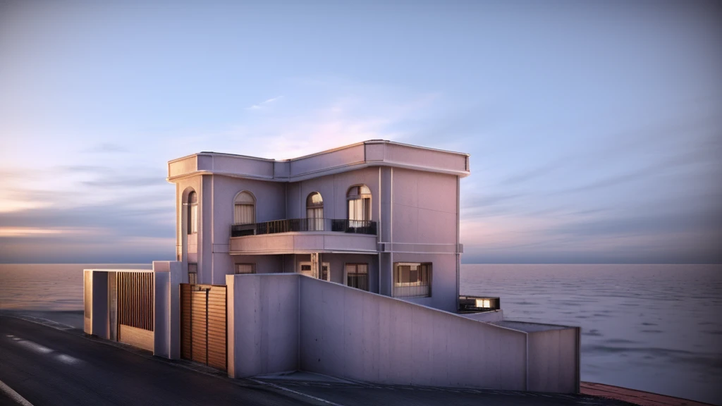 a rendering of a two story house with a balcony and a balcony, 3/4 view realistic, 3d rendering, 3 d rendering, frontview, front-view, front perspective, with 3 d render, with 3d render, complete house, front elevation view, exterior design, wide establishing shot, front view dramatic, detailed rendering, overall architectural design