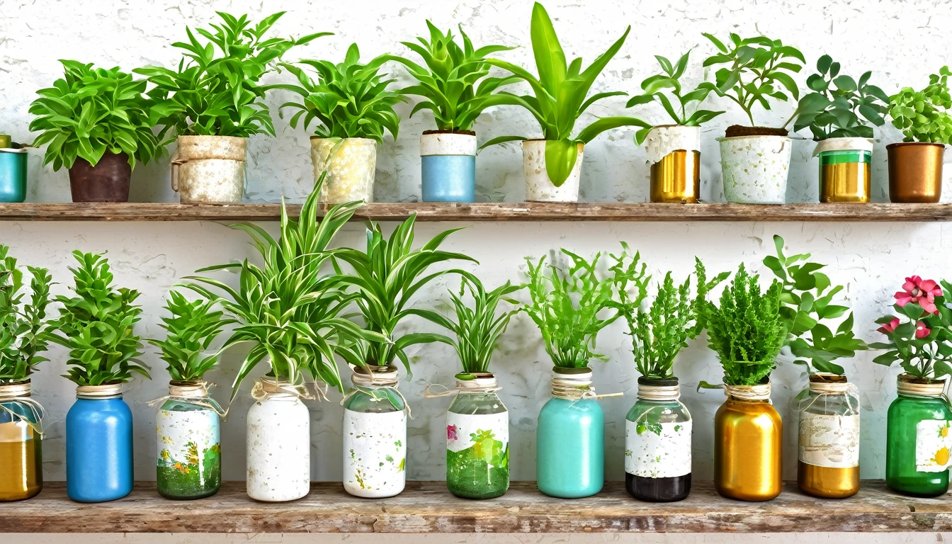 Small potted plants grown in various bottles and cans,Exquisite creativity,Environmental friendly,cute,Authentic photo texture,HD,